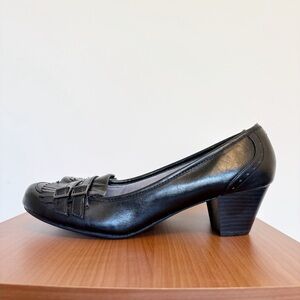 Life Stride Rowen Black Loafer Heel Academia Double Clasp Stacked Heel size 11